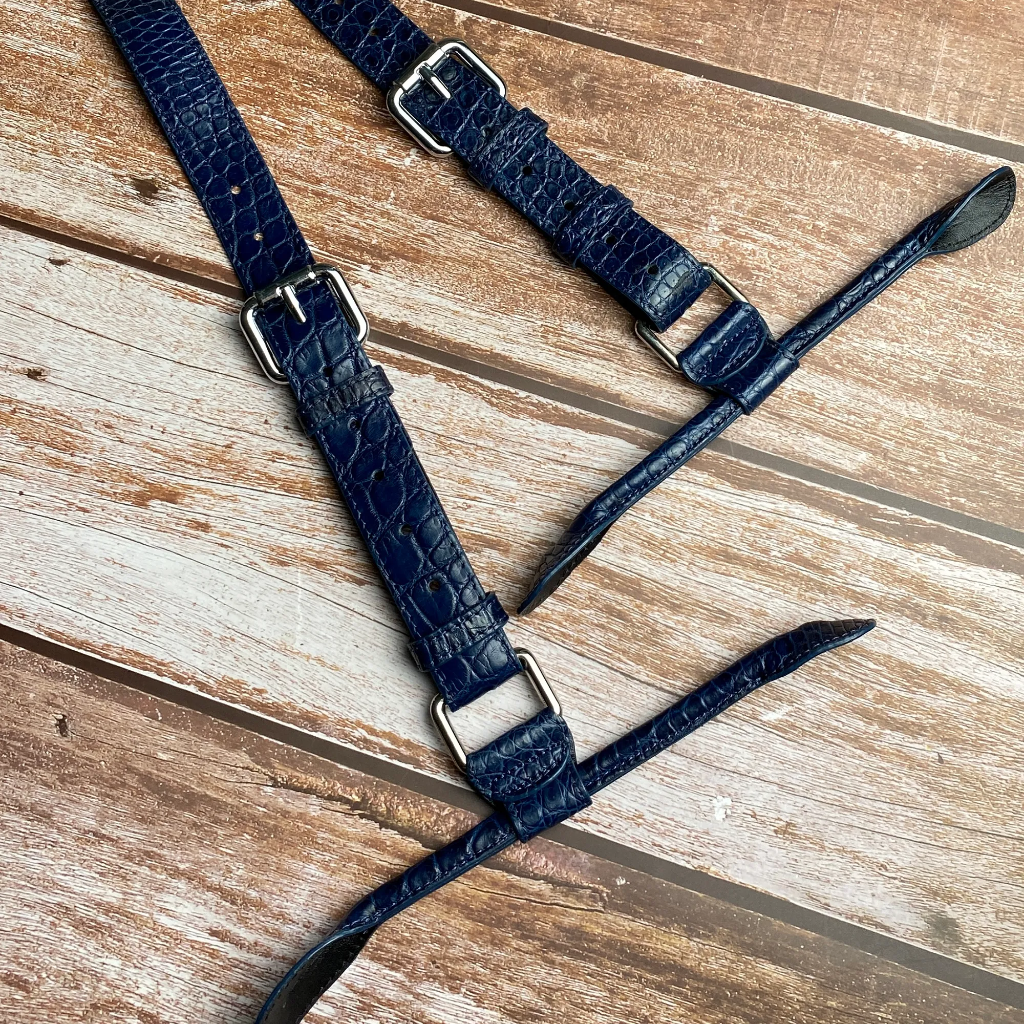 Alligator Y-Back Navy Blue Leather Suspenders Men Button End - Groomsmen Suspenders - Wedding Groom Suspenders Adjustable