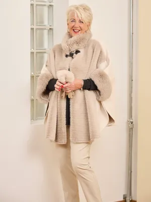 Ariana Faux Fur Trimmed Wrap - Beige