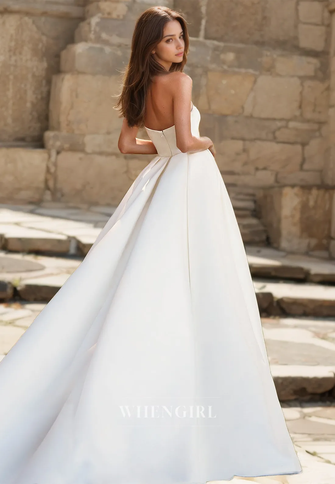 Asymmetrical Sheath Wedding Dress Sleeveless High Split Satin Boho Wedding Gowns with Sweep Train