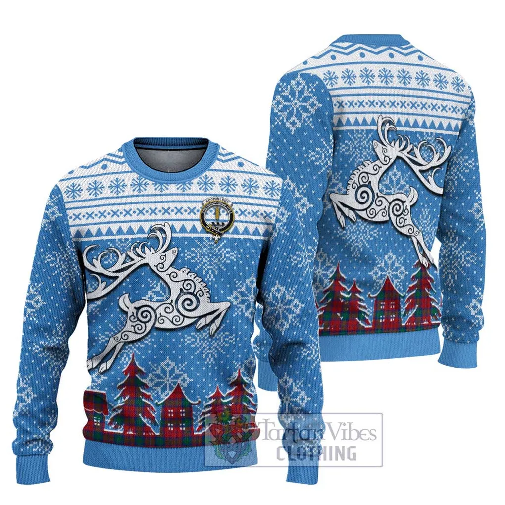 Auchinleck (Affleck) Clan Christmas Ugly Sweater with Tartan and Celtic Reindeer Style