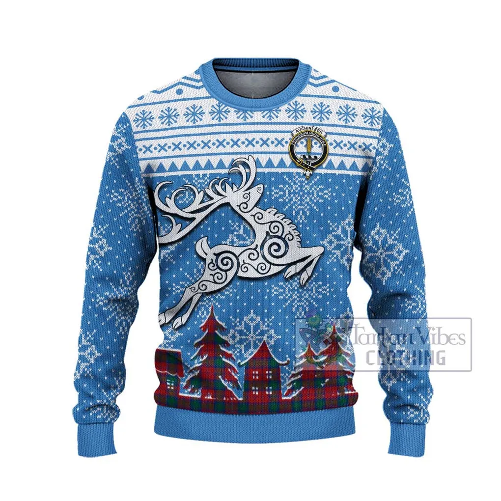 Auchinleck (Affleck) Clan Christmas Ugly Sweater with Tartan and Celtic Reindeer Style