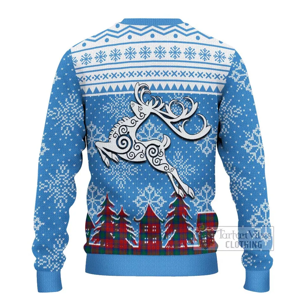 Auchinleck (Affleck) Clan Christmas Ugly Sweater with Tartan and Celtic Reindeer Style