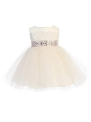 Baby Girls Blush Illusion Neck Lace Tulle Overlay Flower Girl Dress 6M-24M