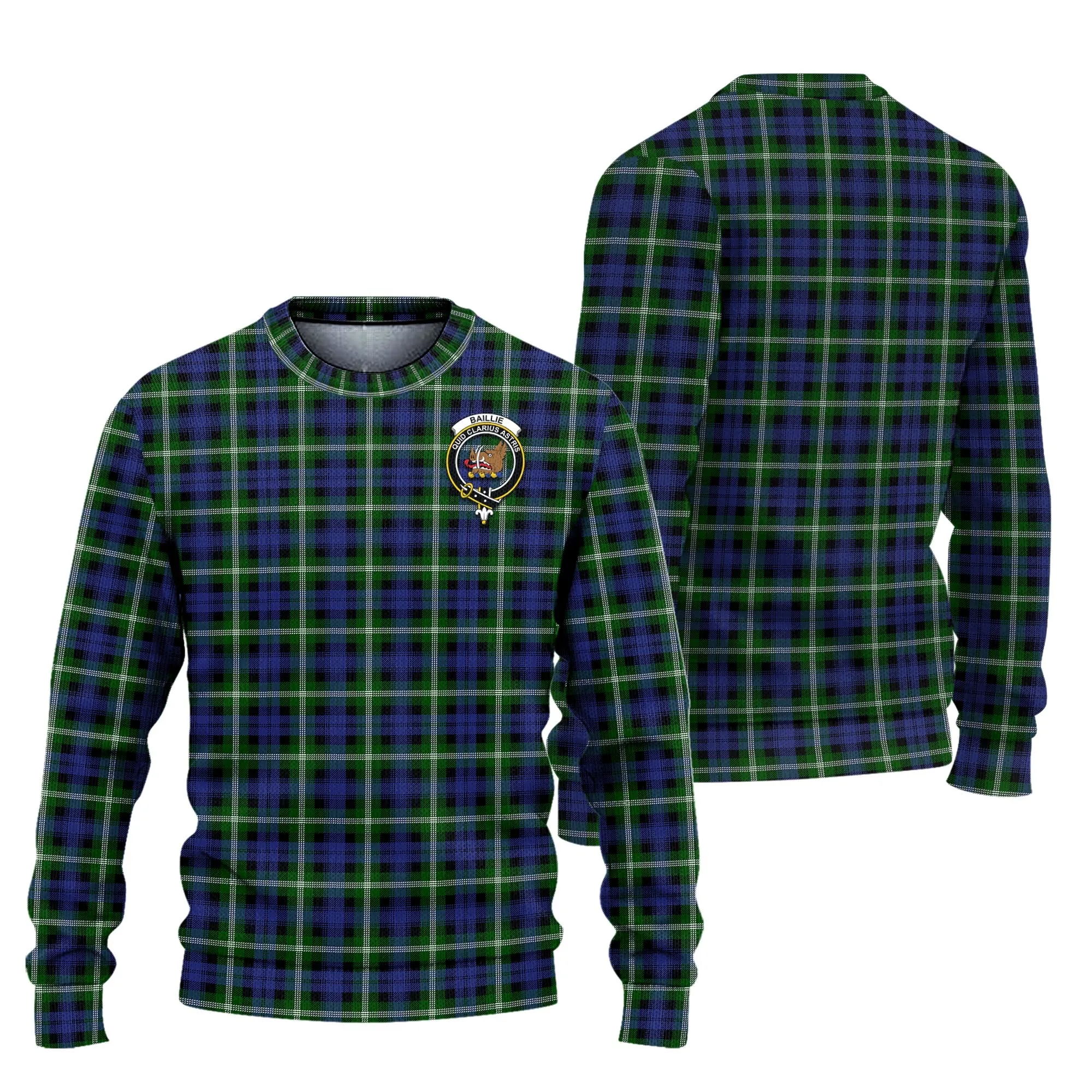 Baillie (Bailey) Tartan Ugly Sweater with Family Crest