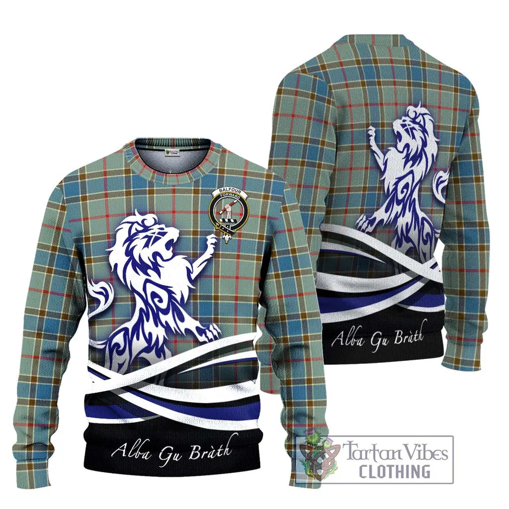 Balfour Blue Tartan Ugly Sweater with Alba Gu Brath Regal Lion Emblem