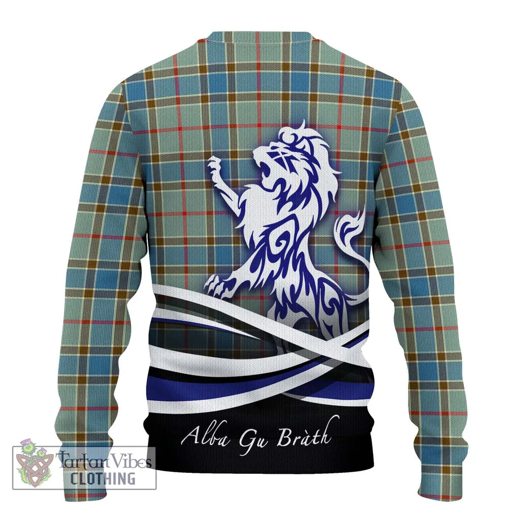 Balfour Blue Tartan Ugly Sweater with Alba Gu Brath Regal Lion Emblem