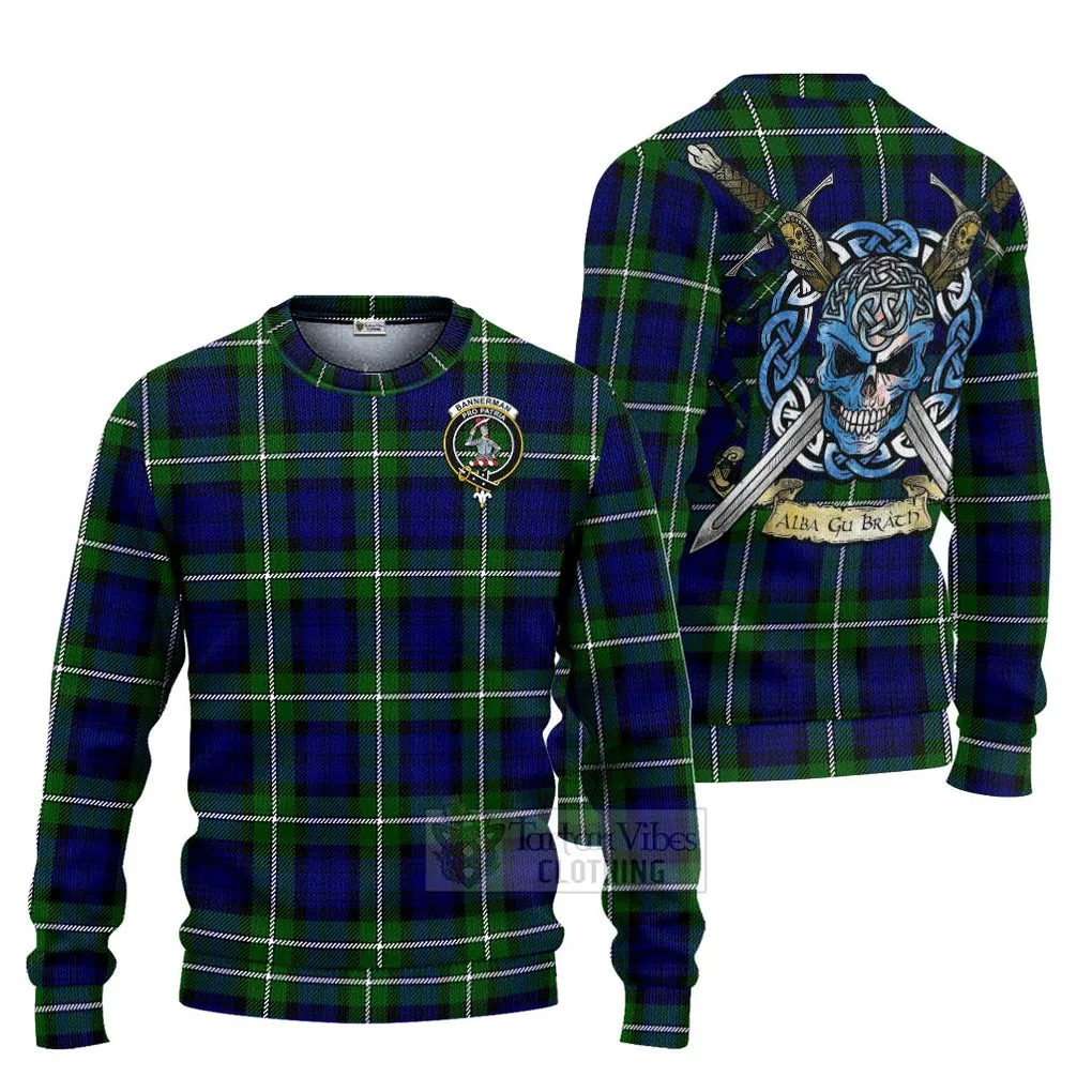 Bannerman Tartan Ugly Sweater with Family Crest Celtic Skull Style