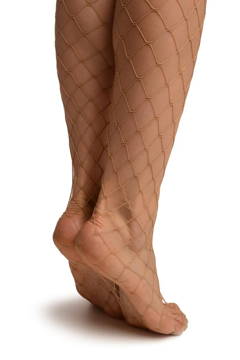 Beige Large Mesh Luxury Fishnet Tights