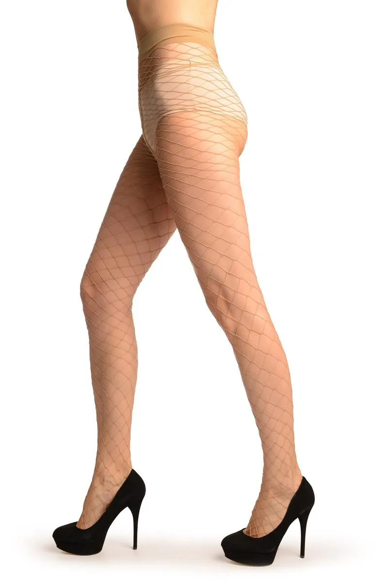 Beige Large Mesh Luxury Fishnet Tights