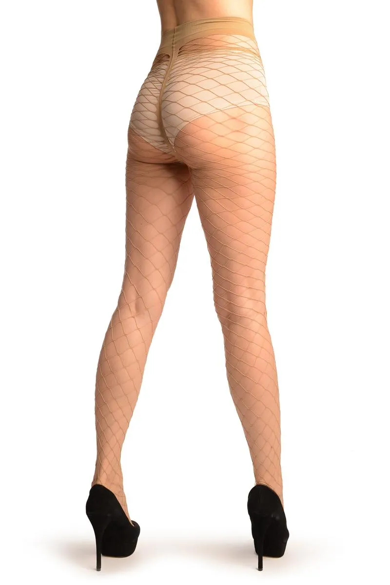 Beige Large Mesh Luxury Fishnet Tights