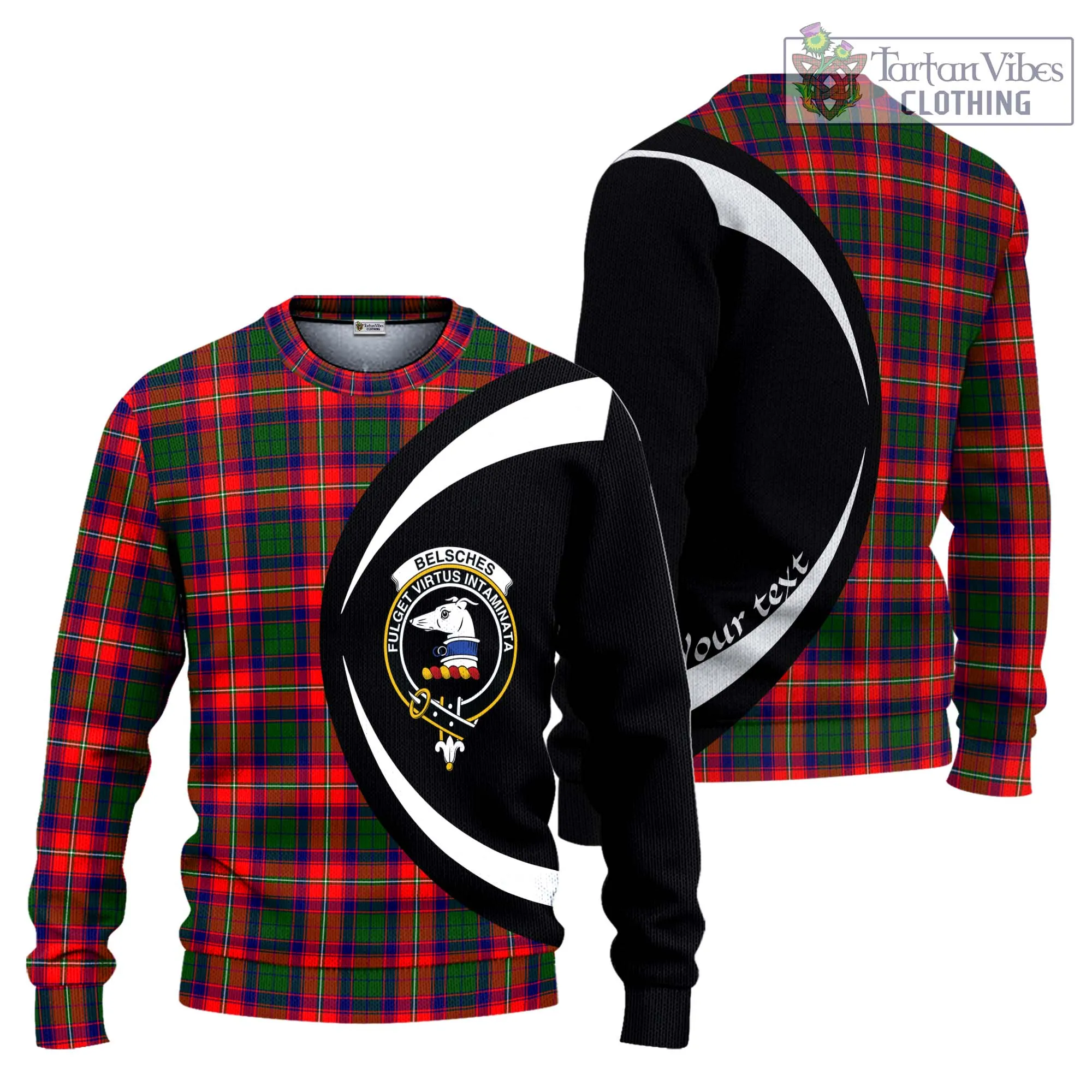 Belsches Tartan Ugly Sweater with Family Crest Circle Style