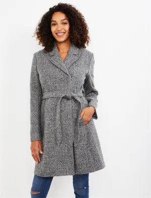 Belted Wool Maternity Coat in Grey