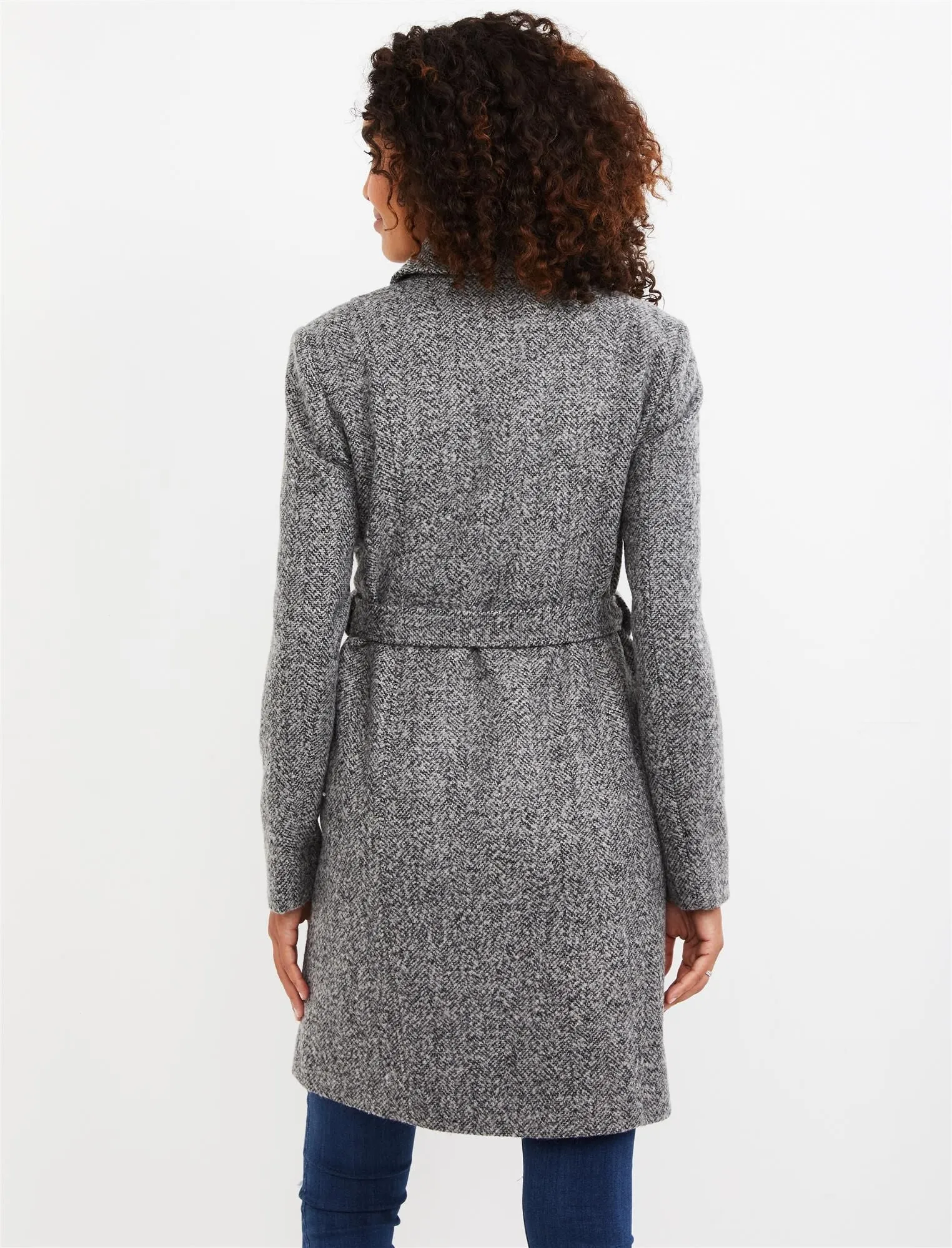 Belted Wool Maternity Coat in Grey