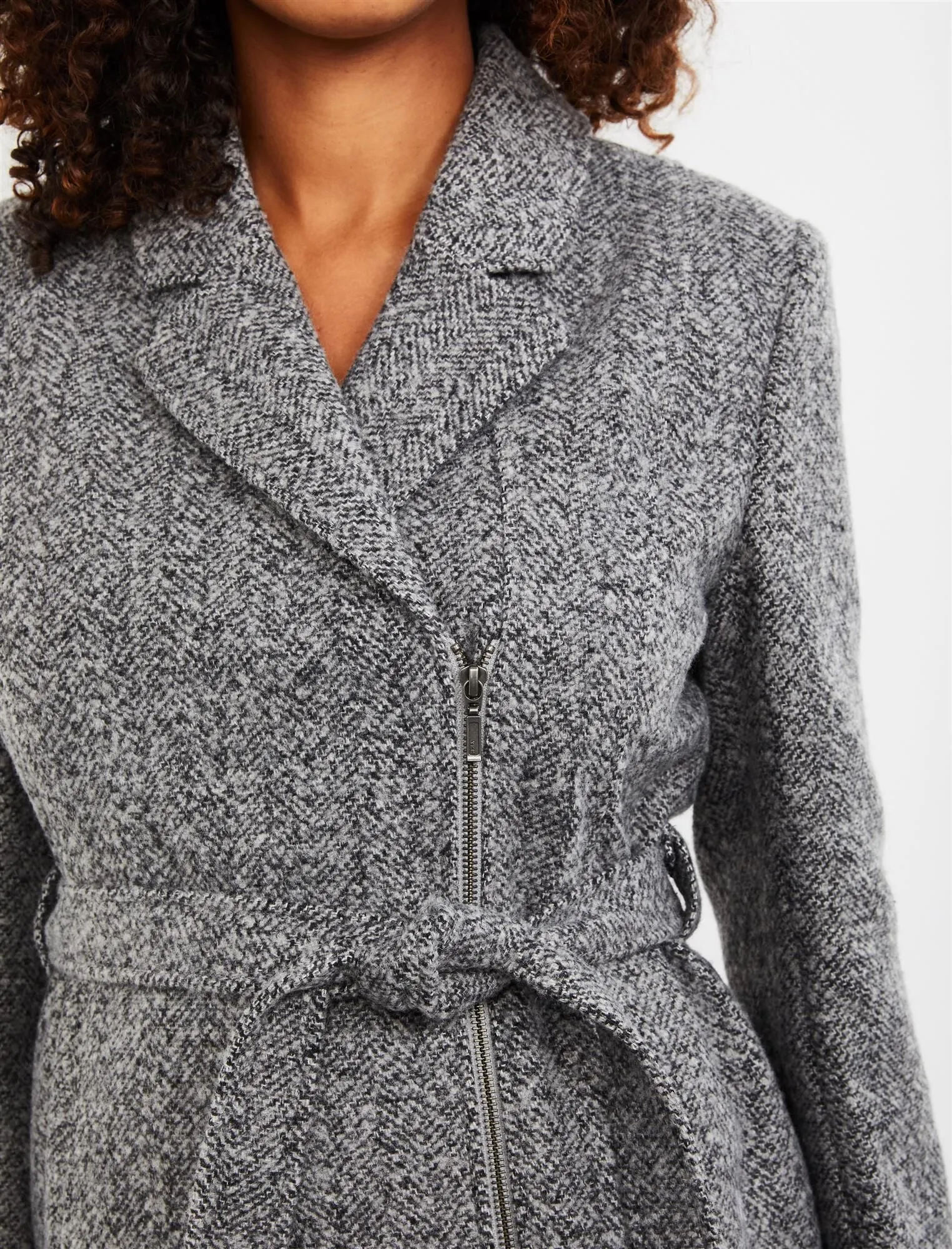 Belted Wool Maternity Coat in Grey