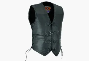 BGA Men's Rider Leather Motorcycle Vest Black