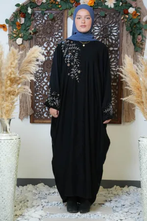 Black Beaded Kimono Sleeves Open Front Abaya