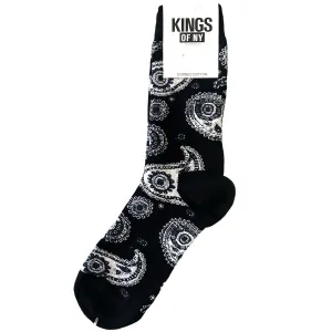 Black BIG Paisley Print Pattern Mens Cotton Socks