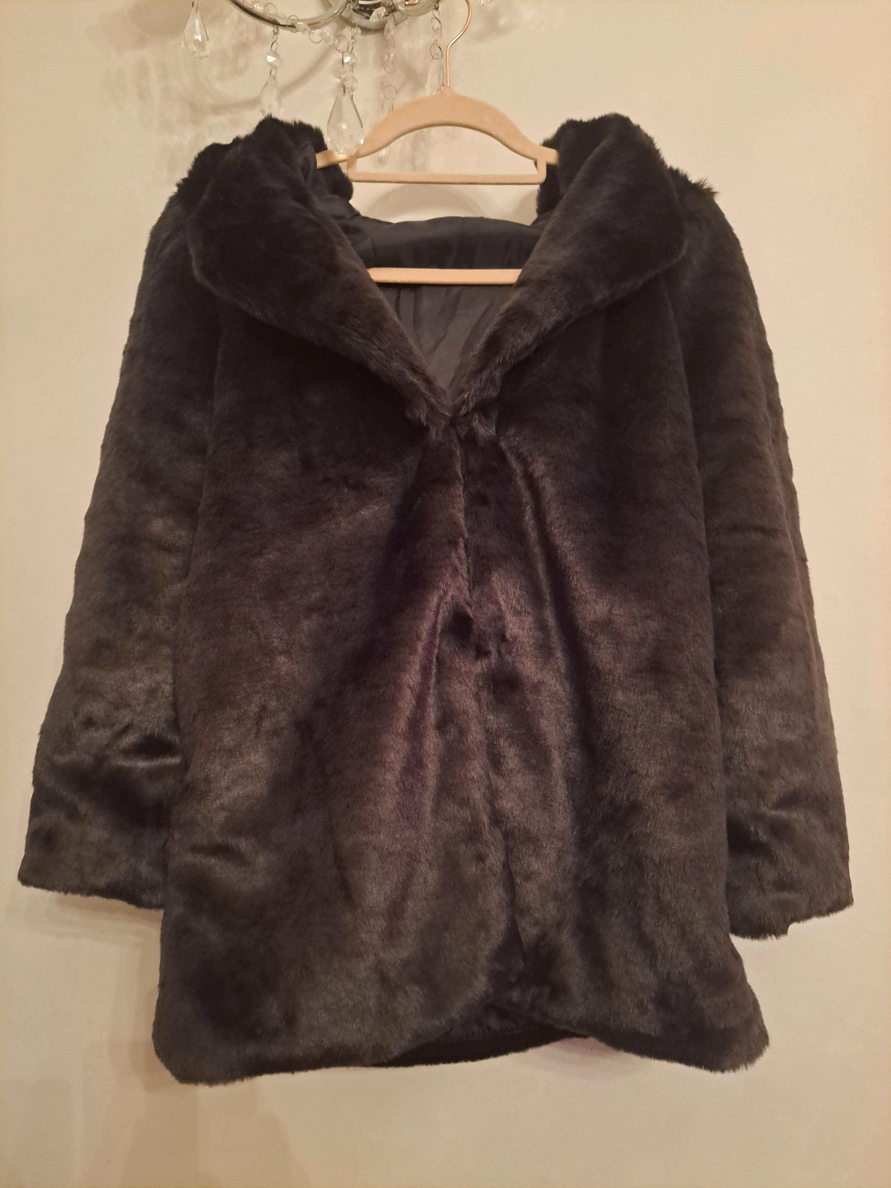 Black Faux Fur Animal Ears Faux Fur Jacket