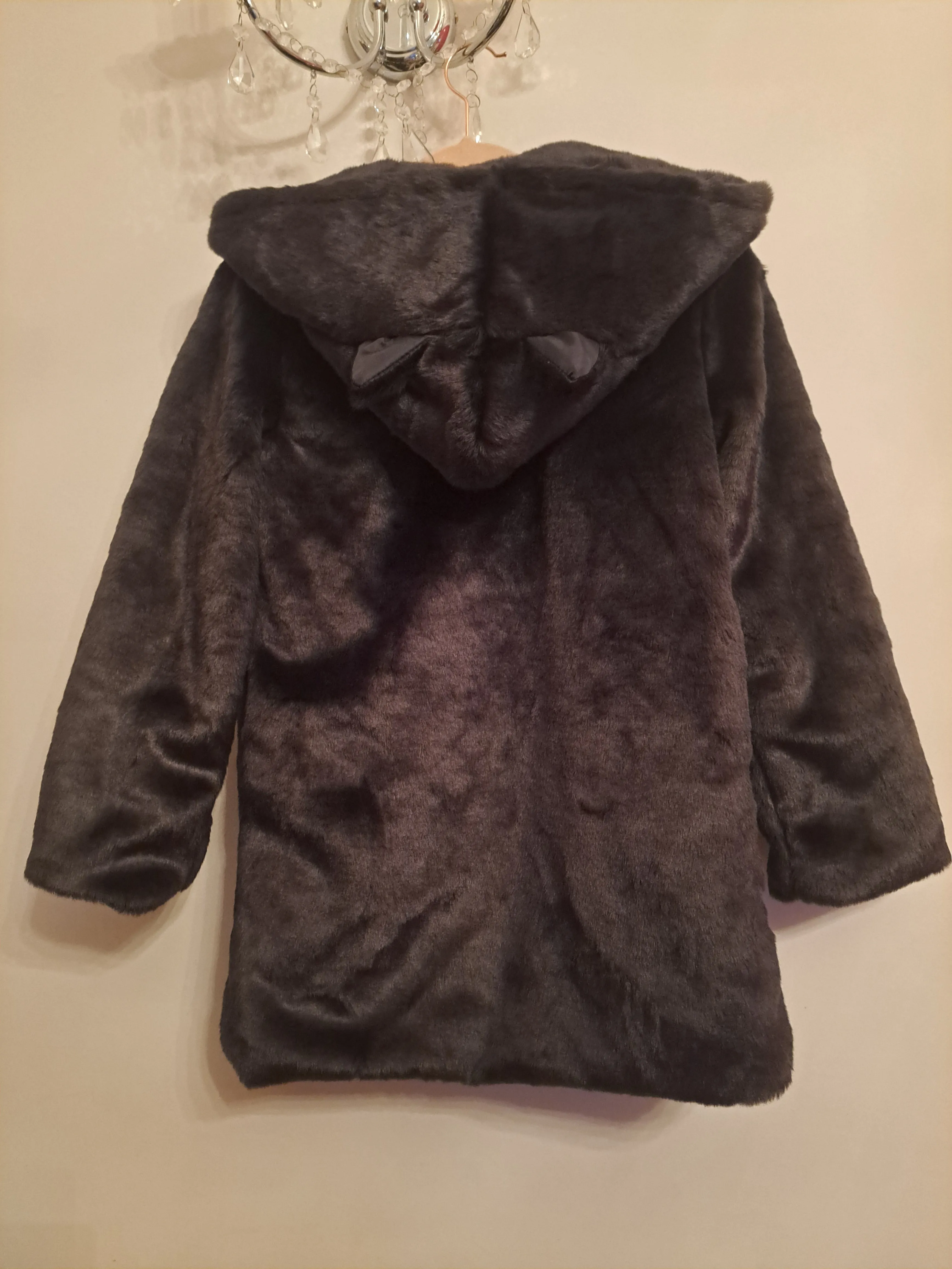 Black Faux Fur Animal Ears Faux Fur Jacket