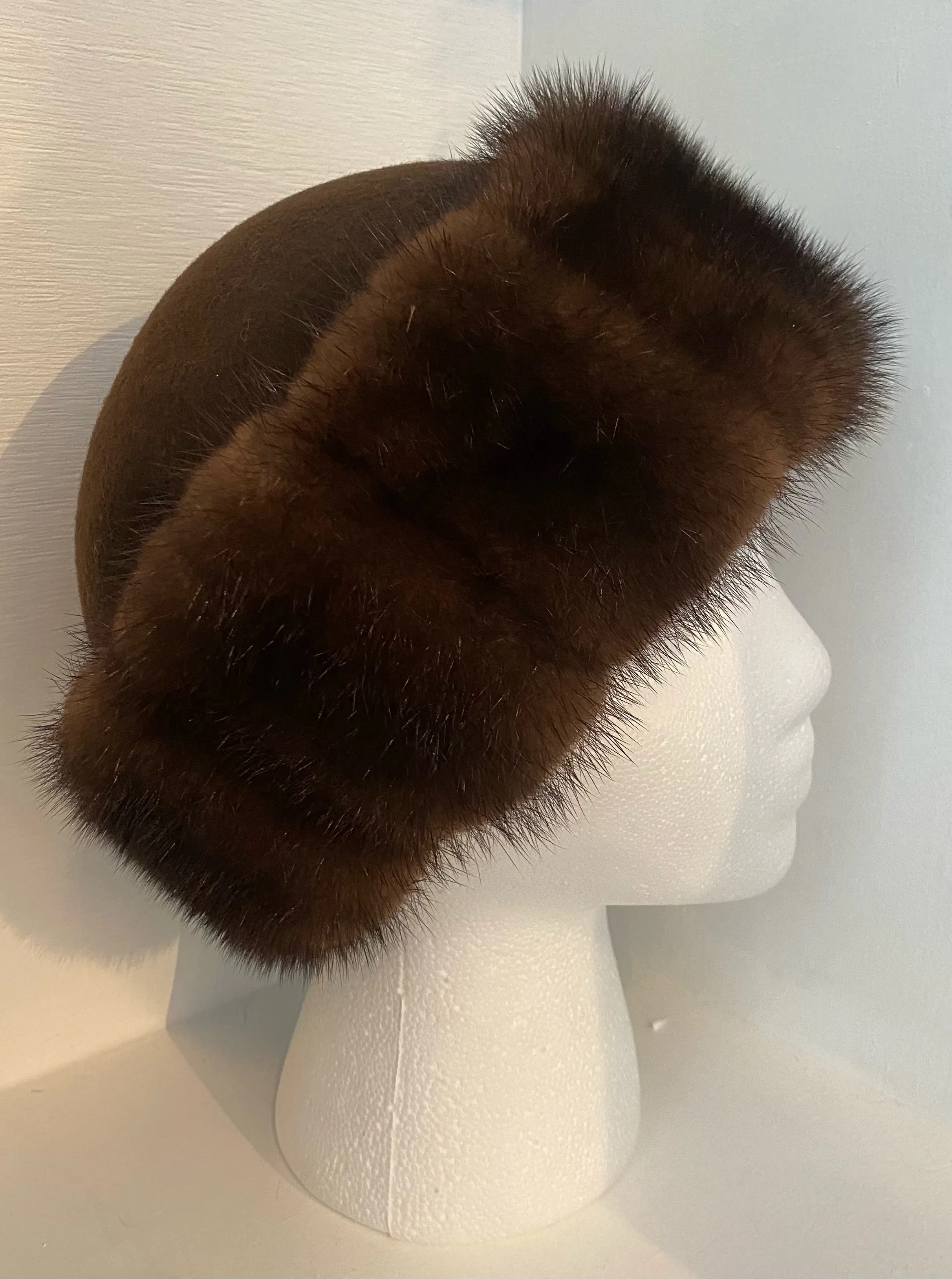 Brown Wool Felt Hat Trimmed with Mahogany Mink