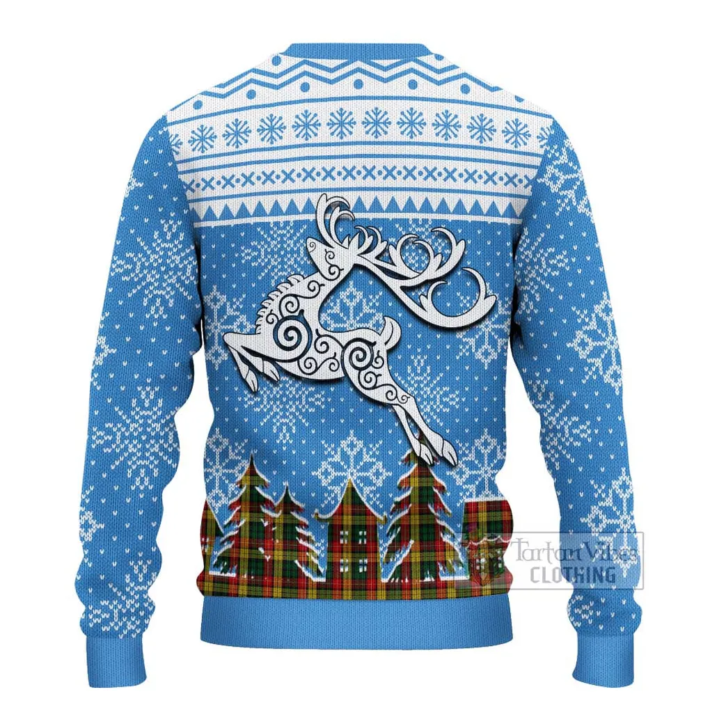 Buchanan Clan Christmas Ugly Sweater with Tartan and Celtic Reindeer Style