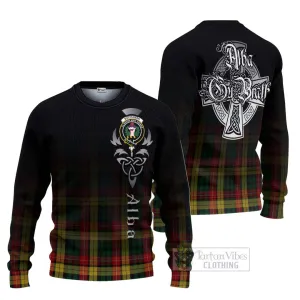 Buchanan Tartan Ugly Sweater Featuring Alba Gu Brath Family Crest Celtic Inspired