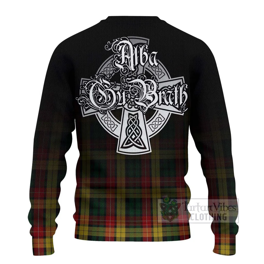 Buchanan Tartan Ugly Sweater Featuring Alba Gu Brath Family Crest Celtic Inspired