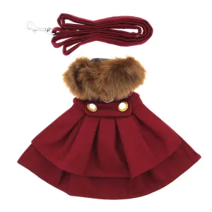 Burgundy Wool Fur-Trimmed Dog Harness Coat