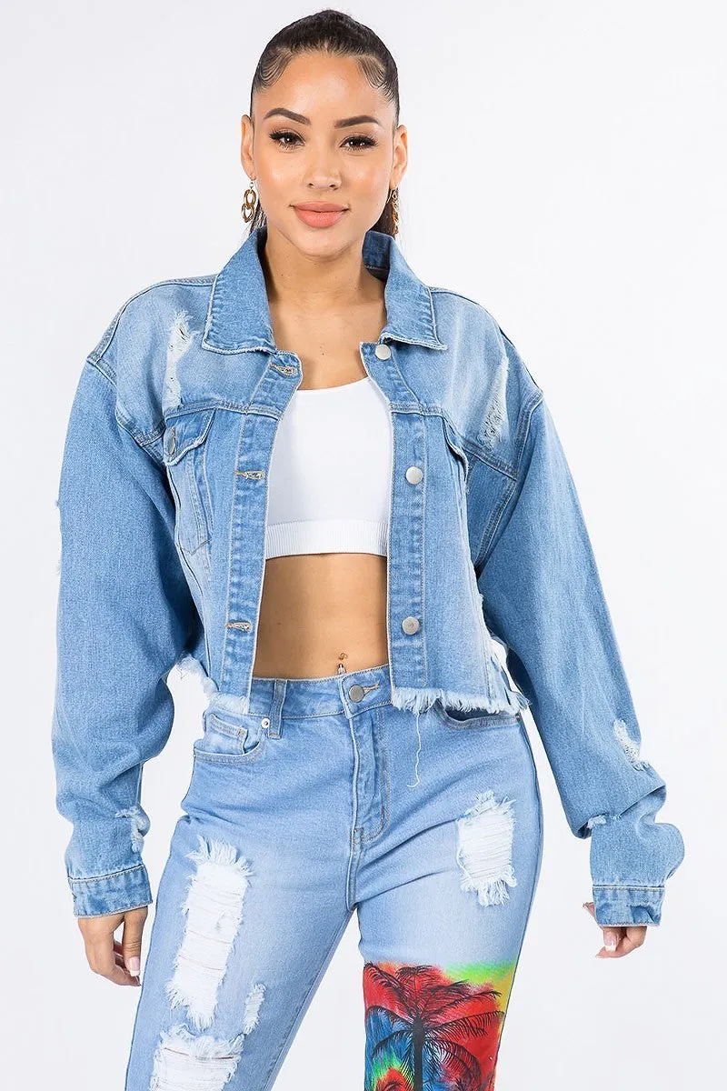 California Painting Cropped Denim Jacket