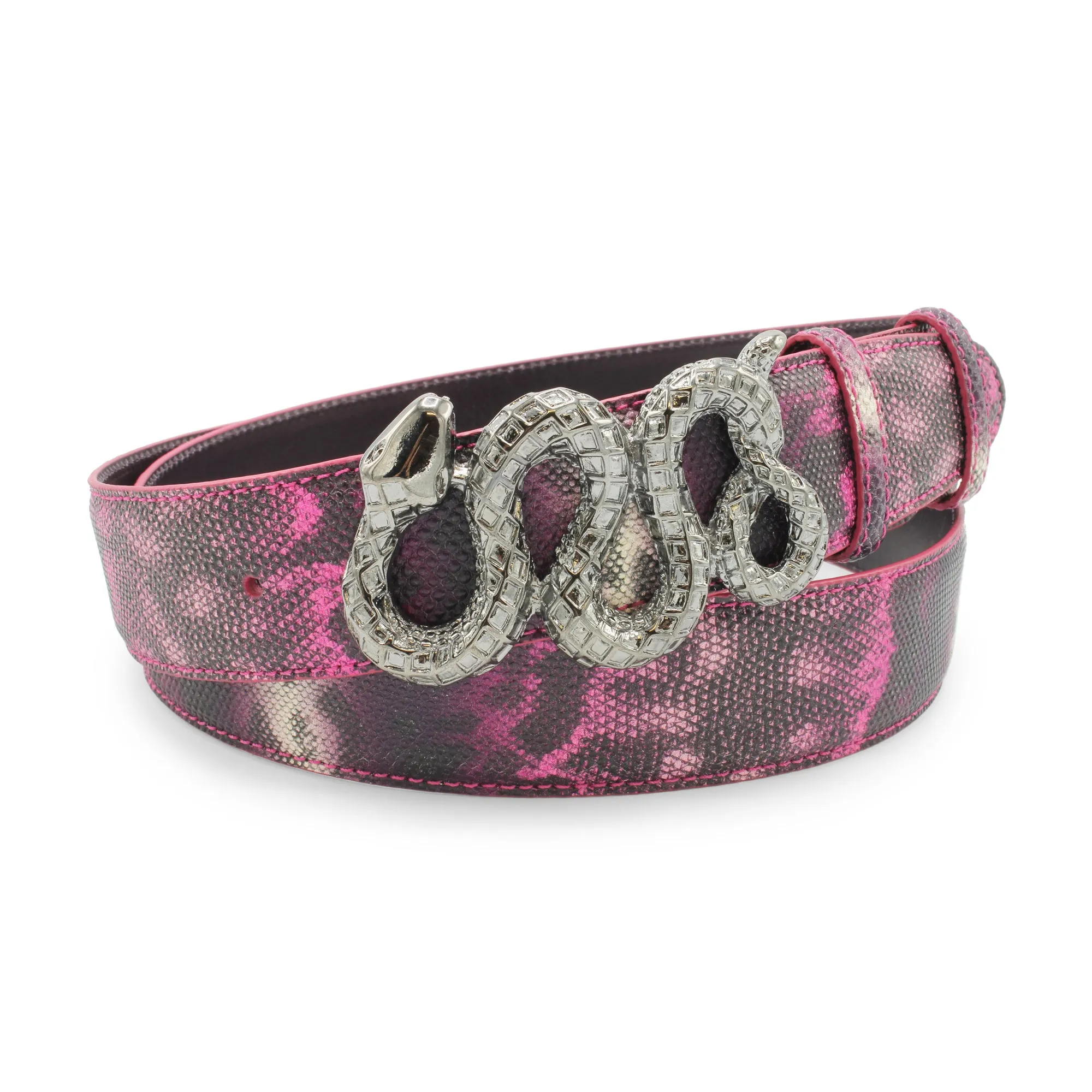 Carnation Tone Carung Texture Slithering Snake Belt