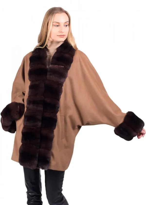 Chinchilla Fur Trimmed Cashmere Coat