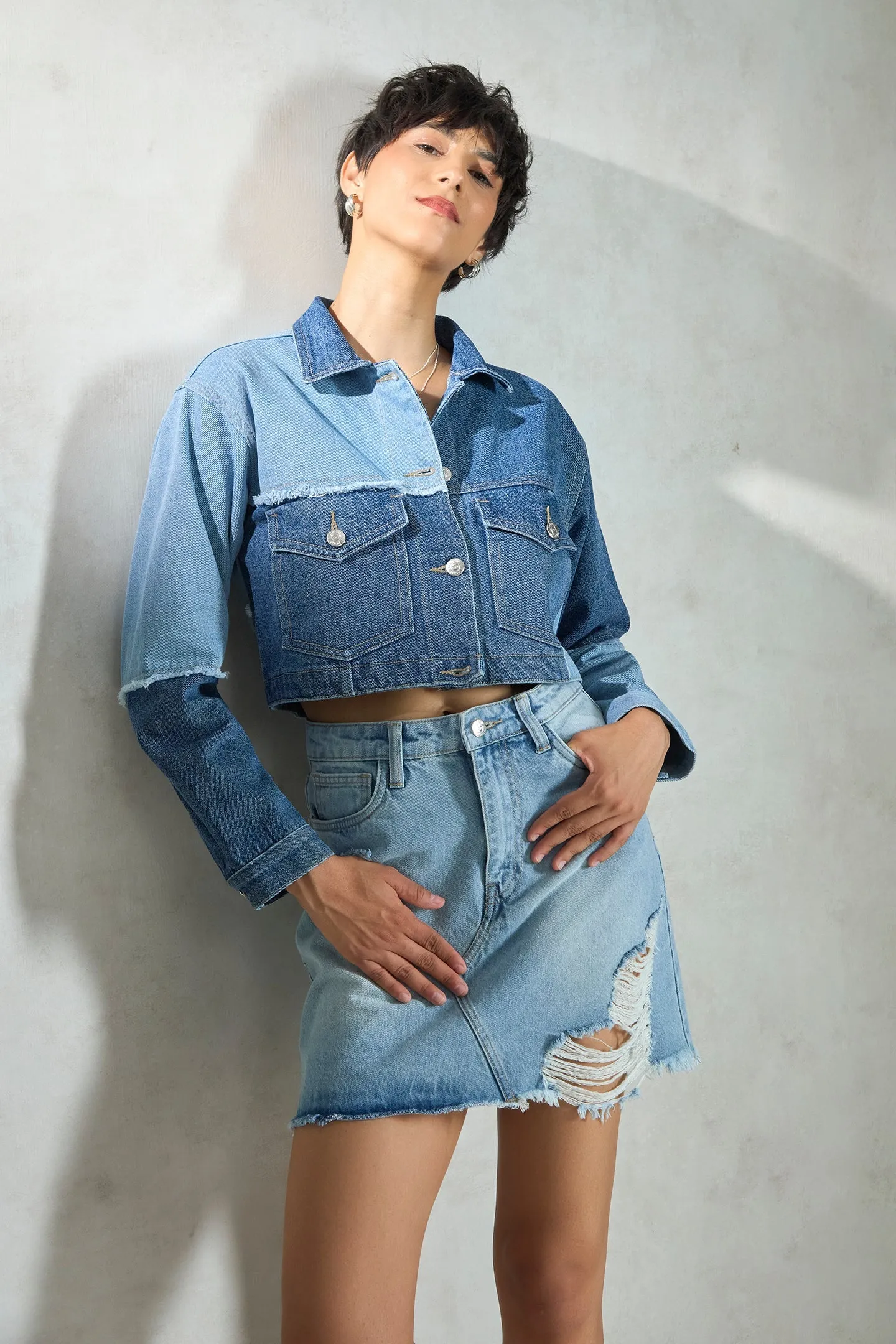 Ciel|Denim Patchwork Trucker Jacket