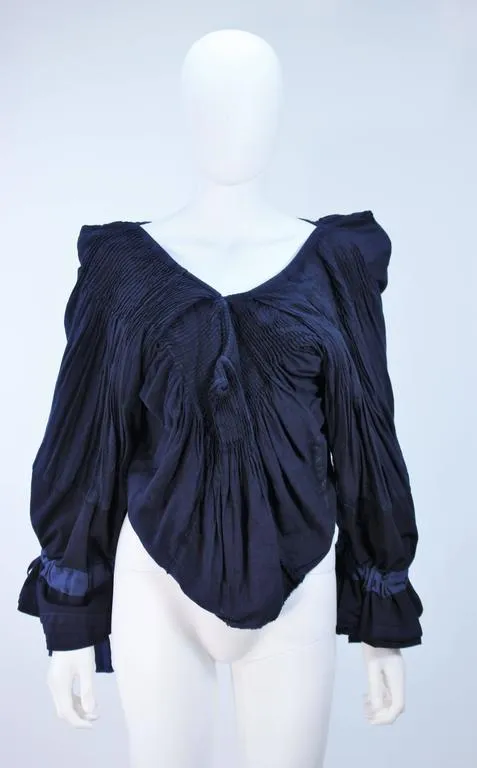 COMME DES GARÇONS Navy Cotton Blouse with Flare Sleeve Size S