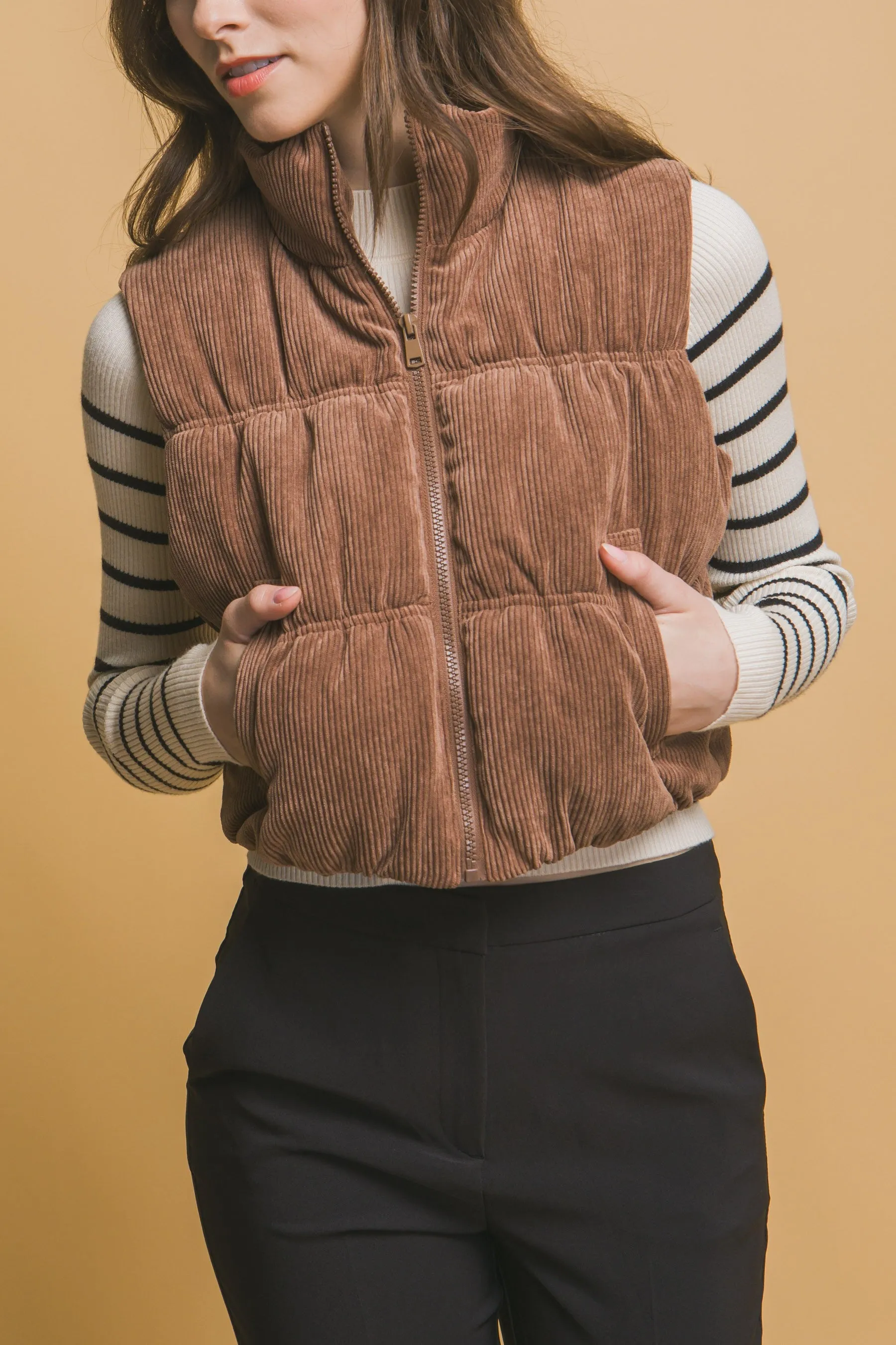 Corduroy Zip Up Puffer Vest