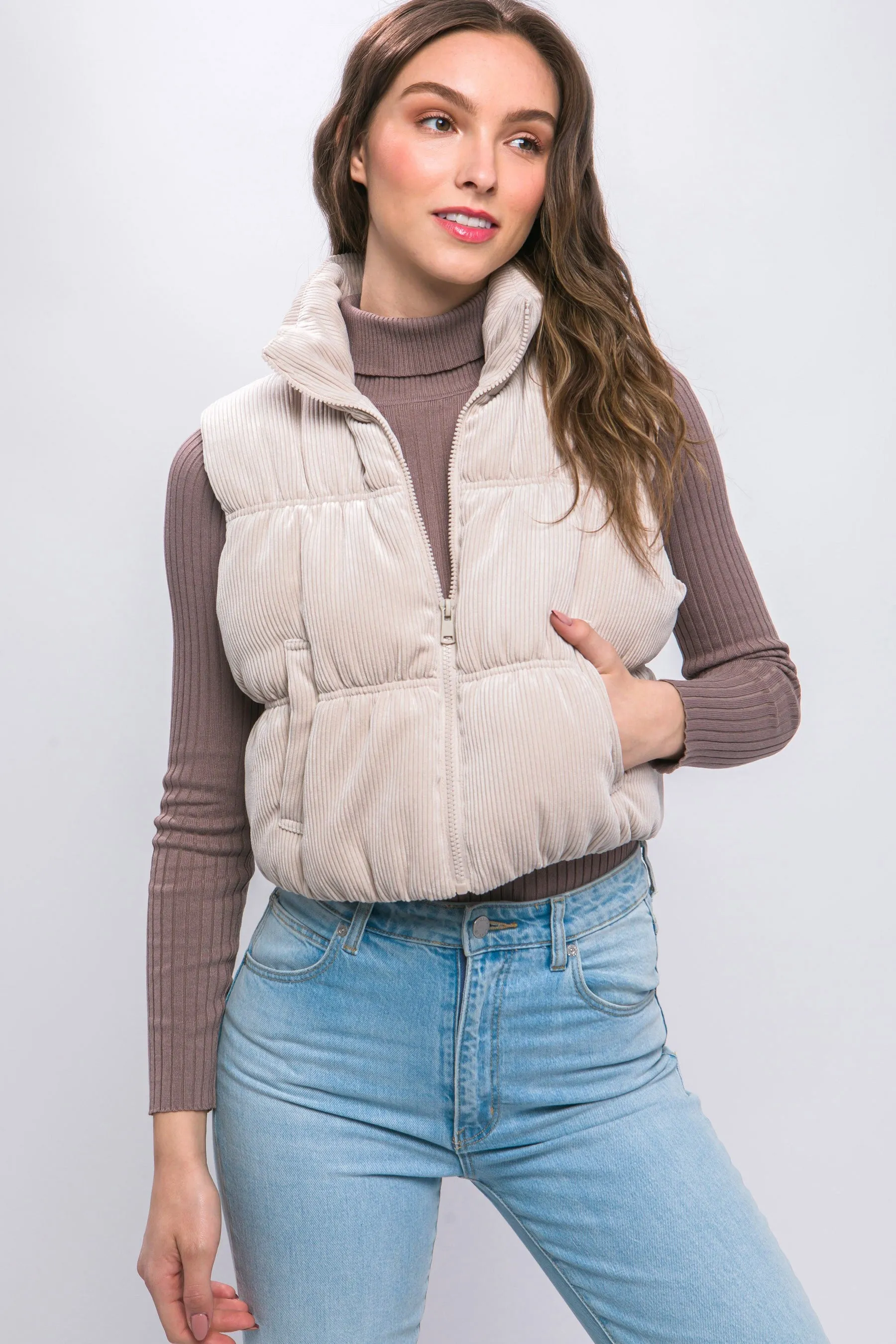 Corduroy Zip Up Puffer Vest