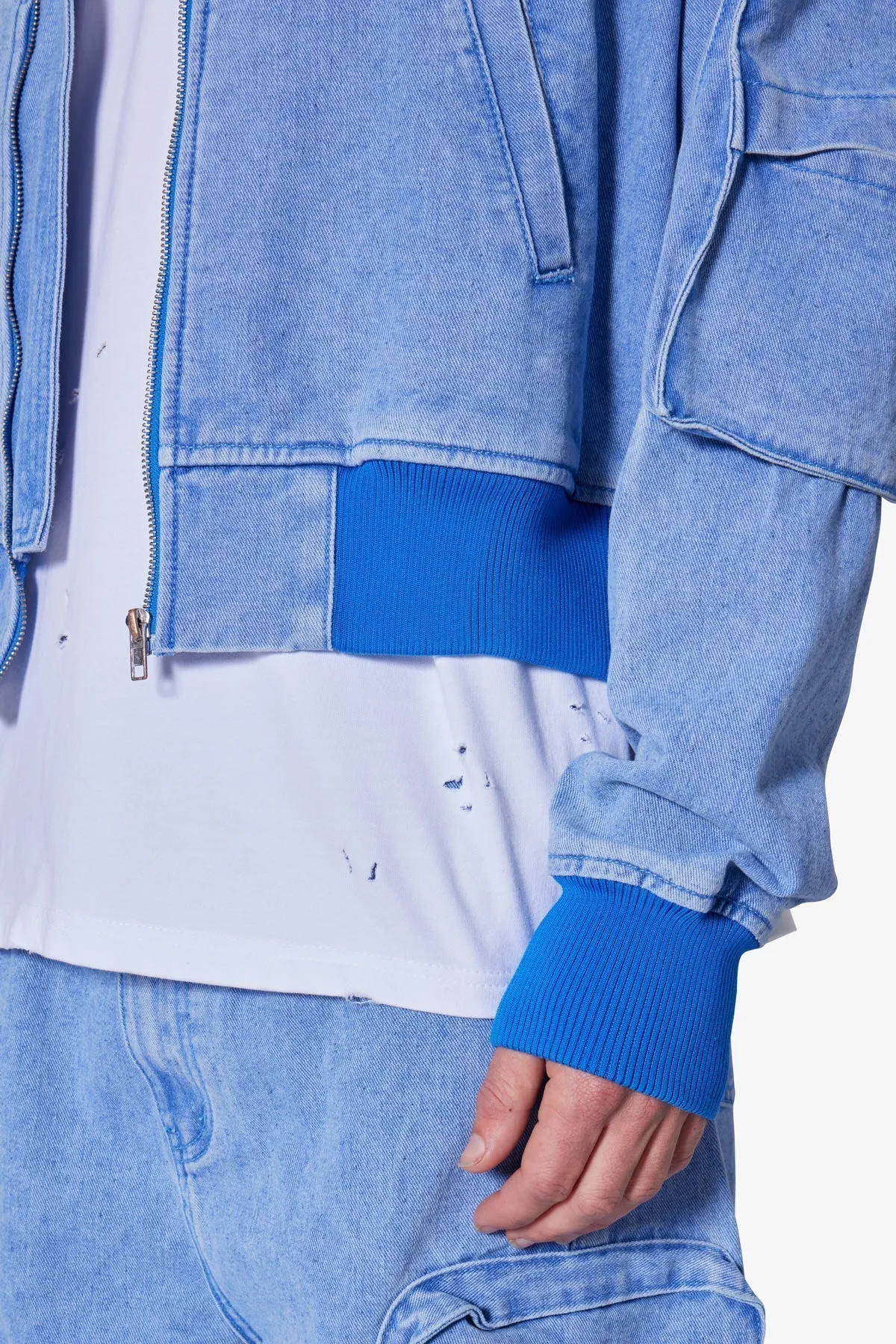 Cropped Denim Jacket - Blue