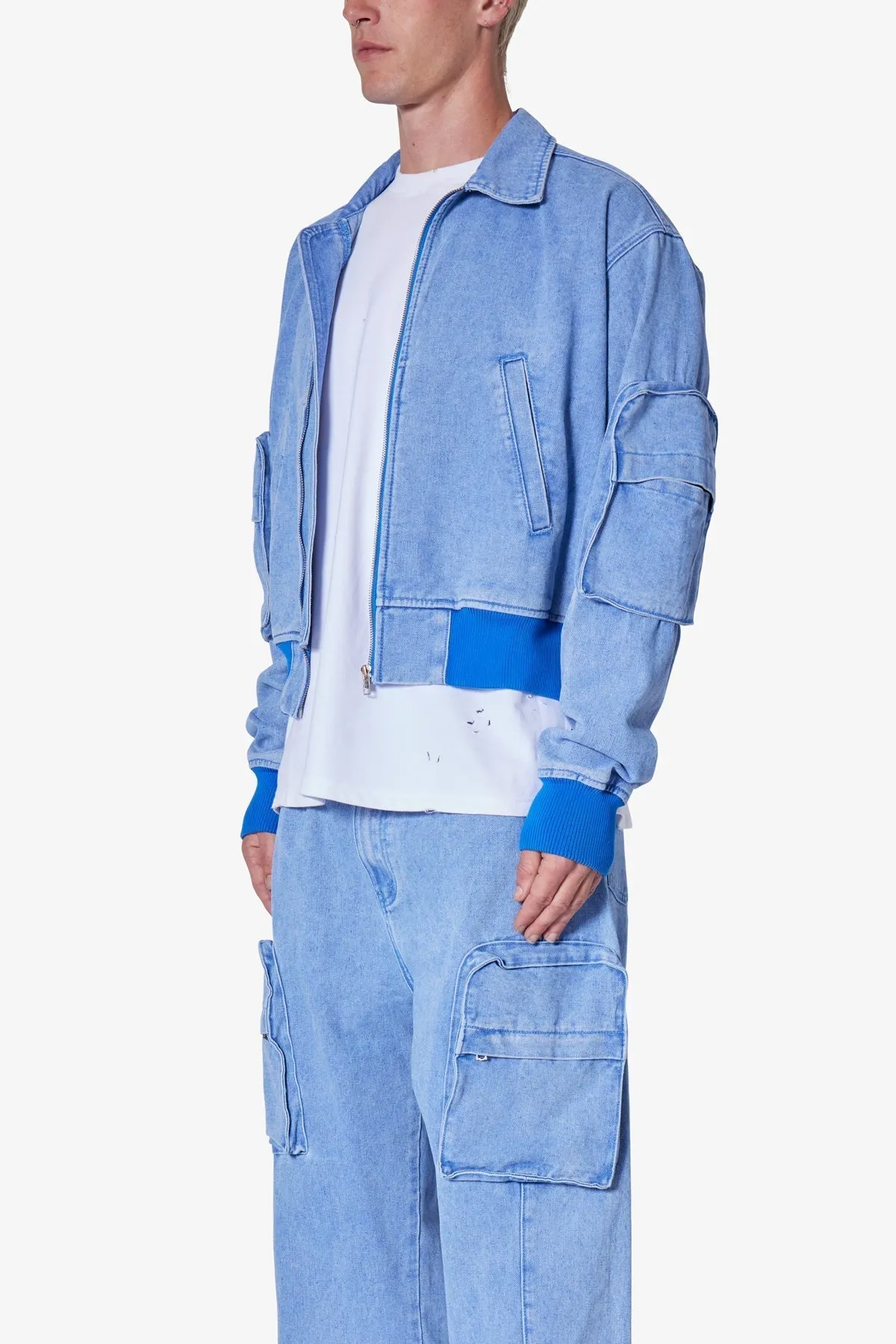 Cropped Denim Jacket - Blue