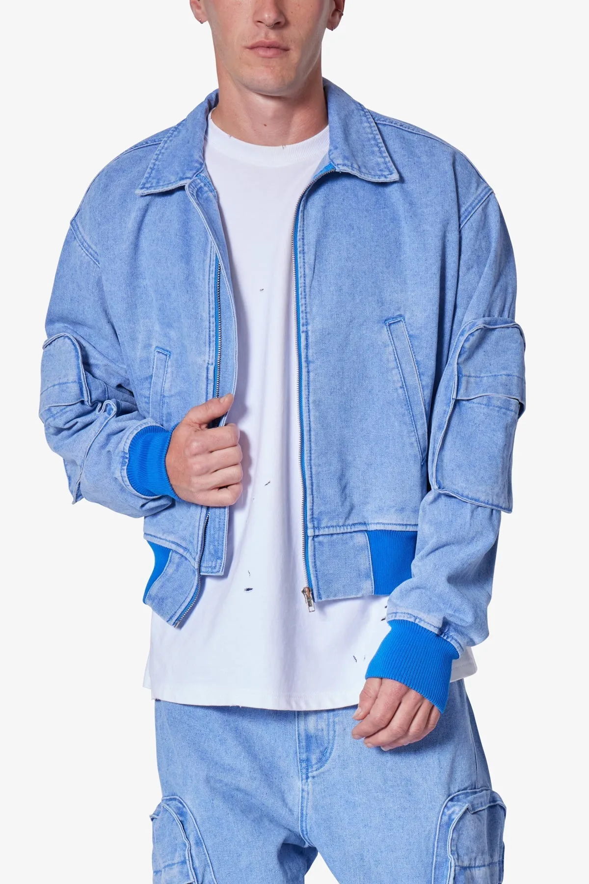 Cropped Denim Jacket - Blue