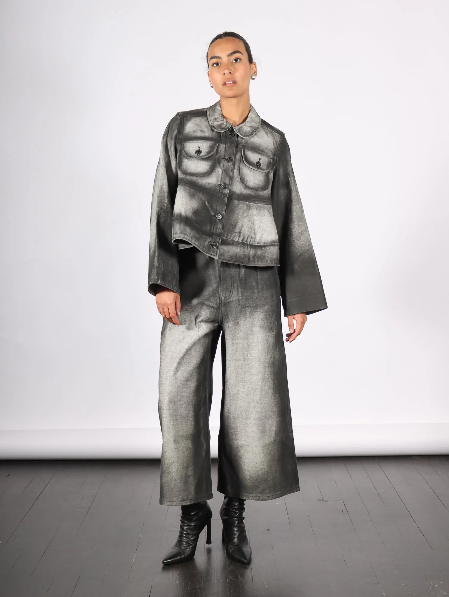 Cropped Denim Jacket in Black Shadow Paint by Melitta Baumeister