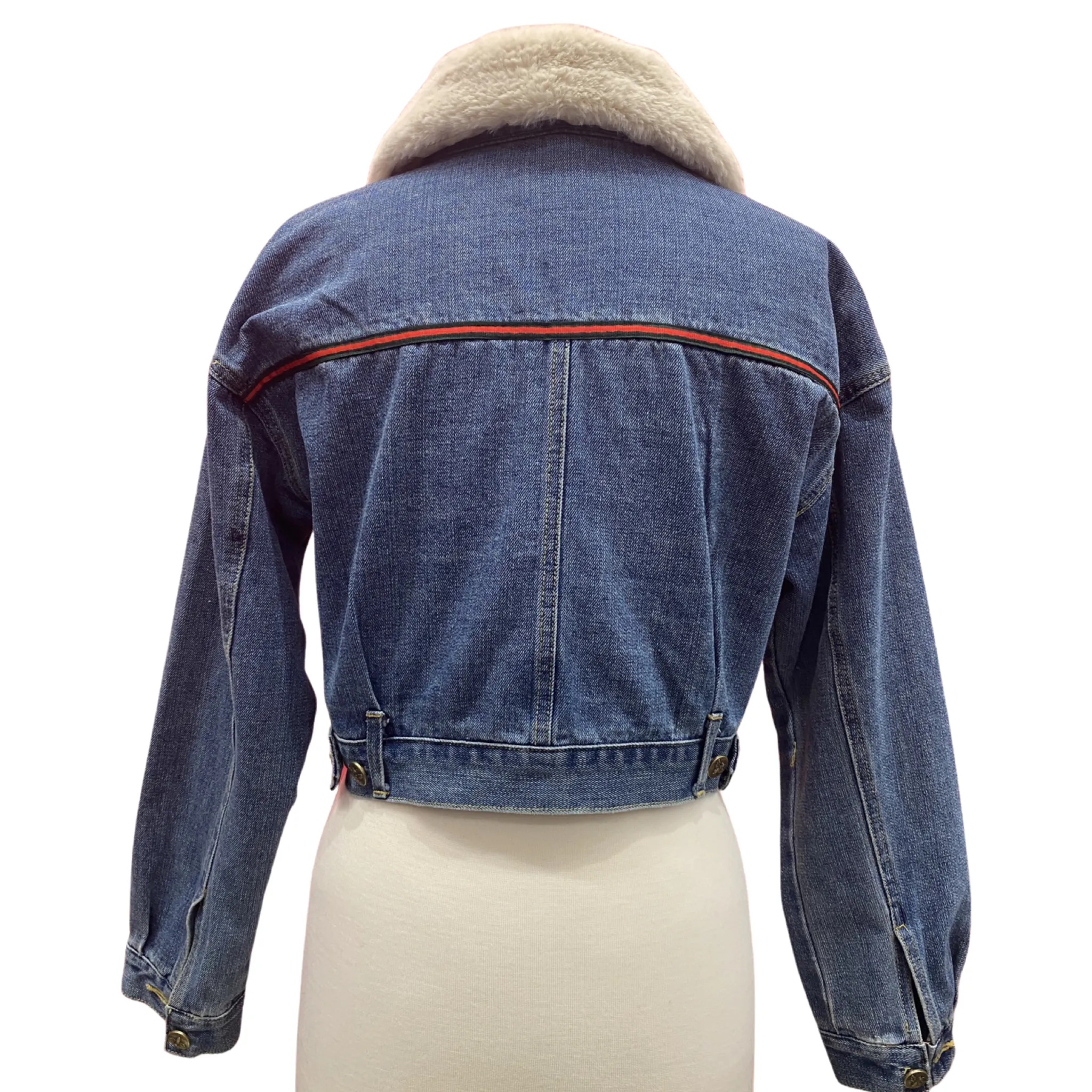 Cropped Denim Jacket with Sheepskin Collar