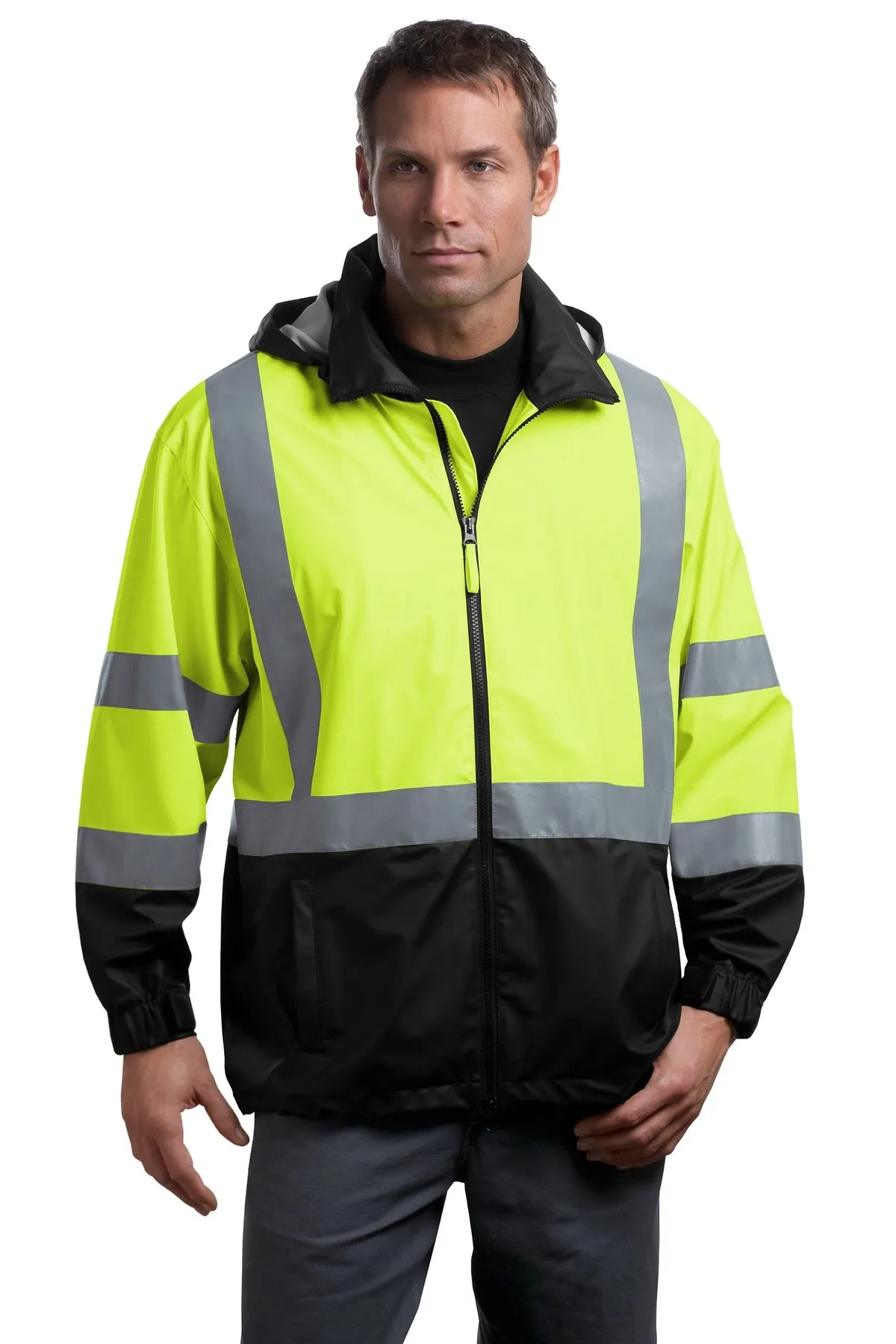 Custom Embroidered - CornerStone® - ANSI 107 Class 3 Safety Windbreaker. CSJ25