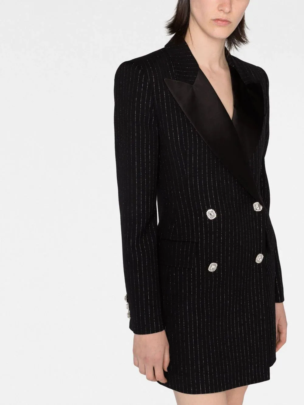 double-breasted pinstripe blazer dress