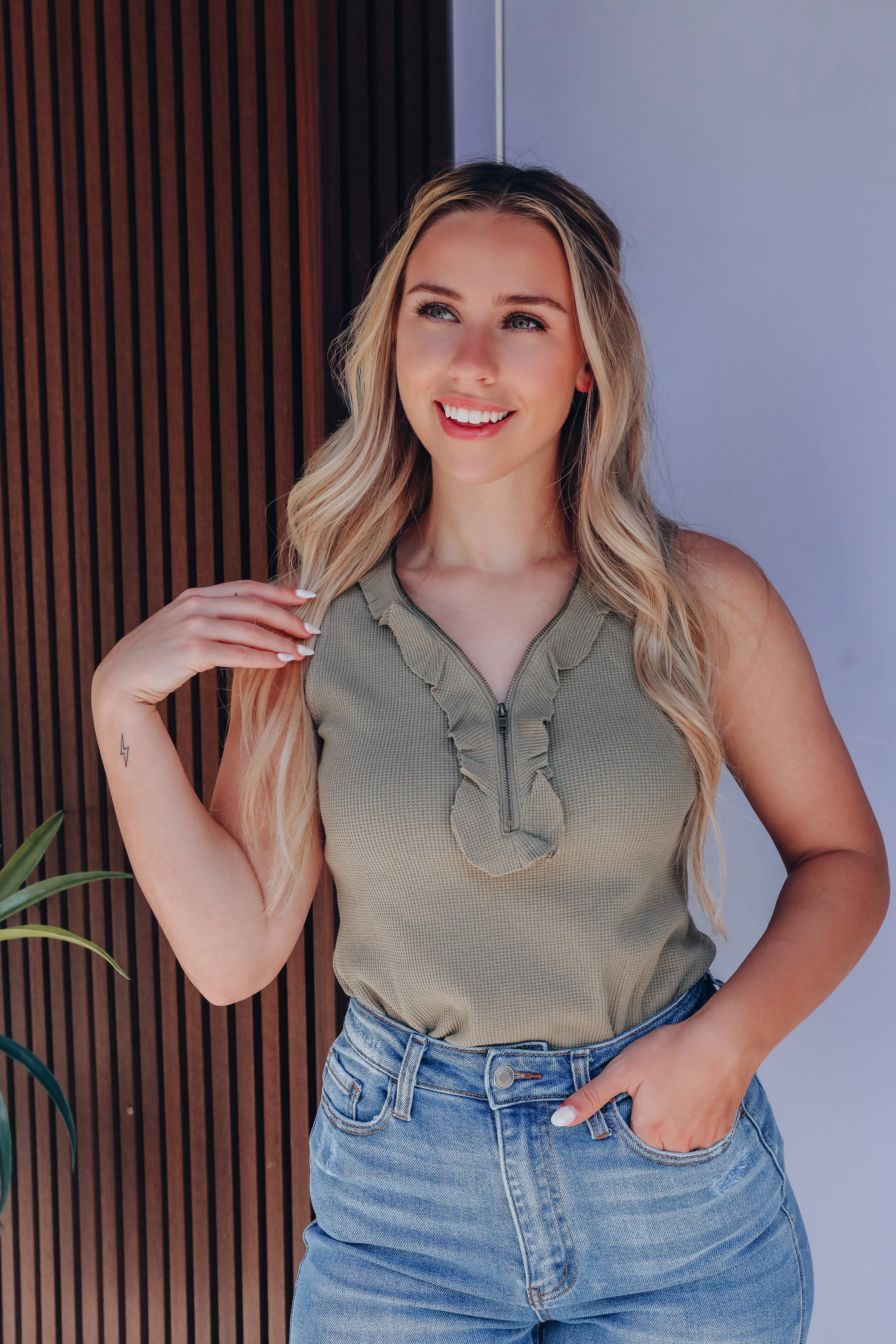 Edgy Zipped Ruffle Tank