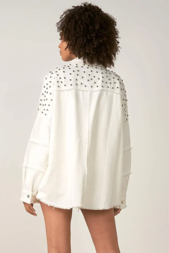 Elan White Distressed Jacket with Silver Studs