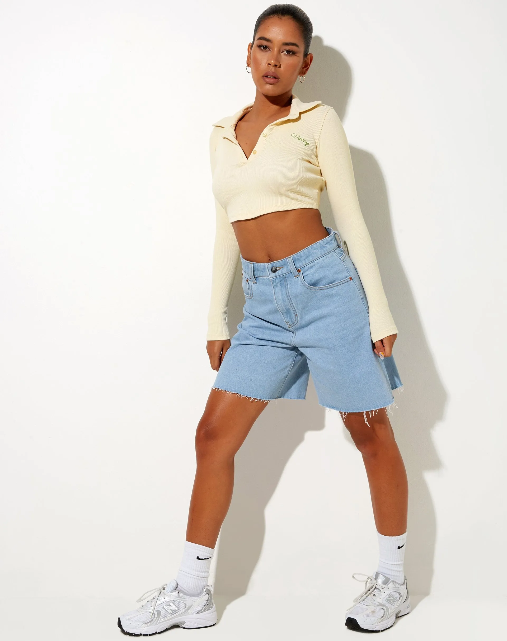 Elody Crop Top in Buttercream Vacay Embro