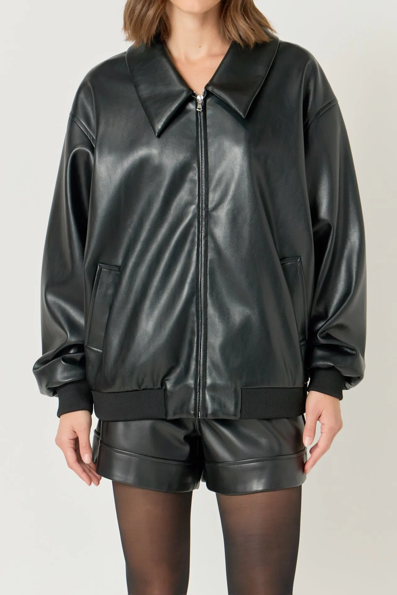 Endless Rose - Oversized Faux Leather Jacket