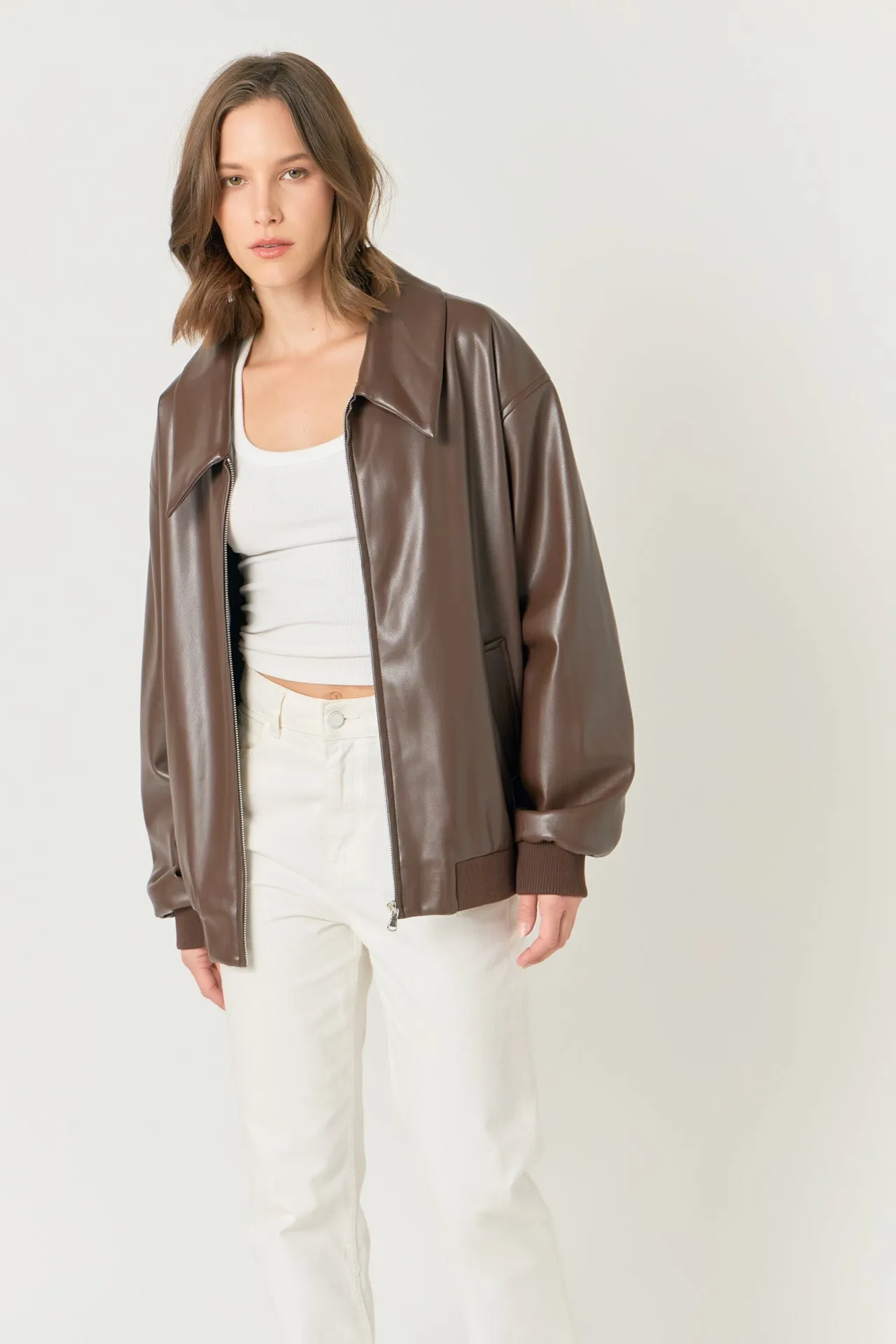 Endless Rose - Oversized Faux Leather Jacket