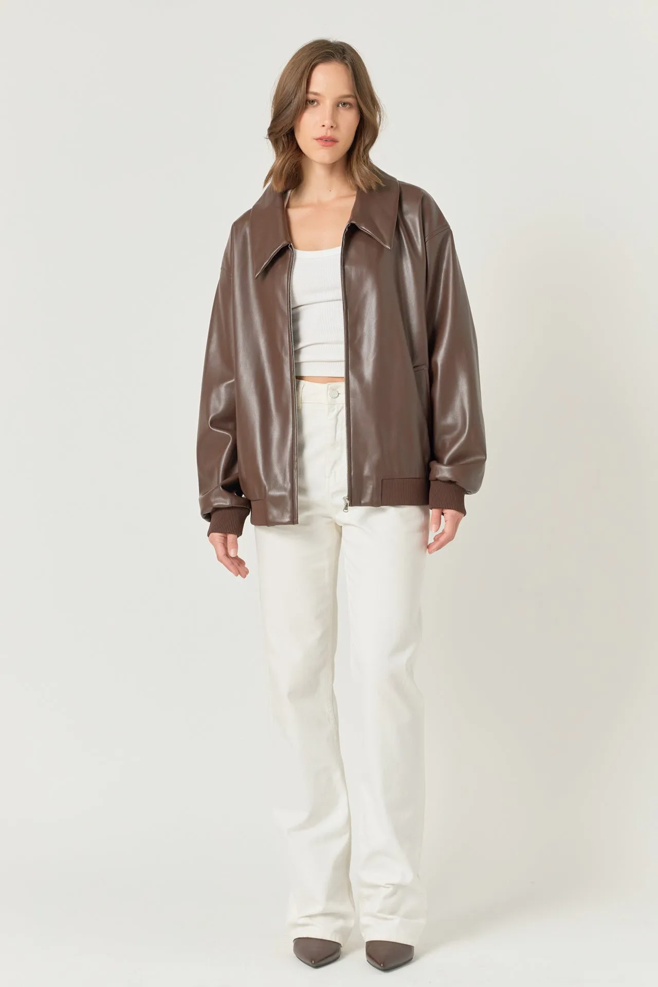 Endless Rose - Oversized Faux Leather Jacket