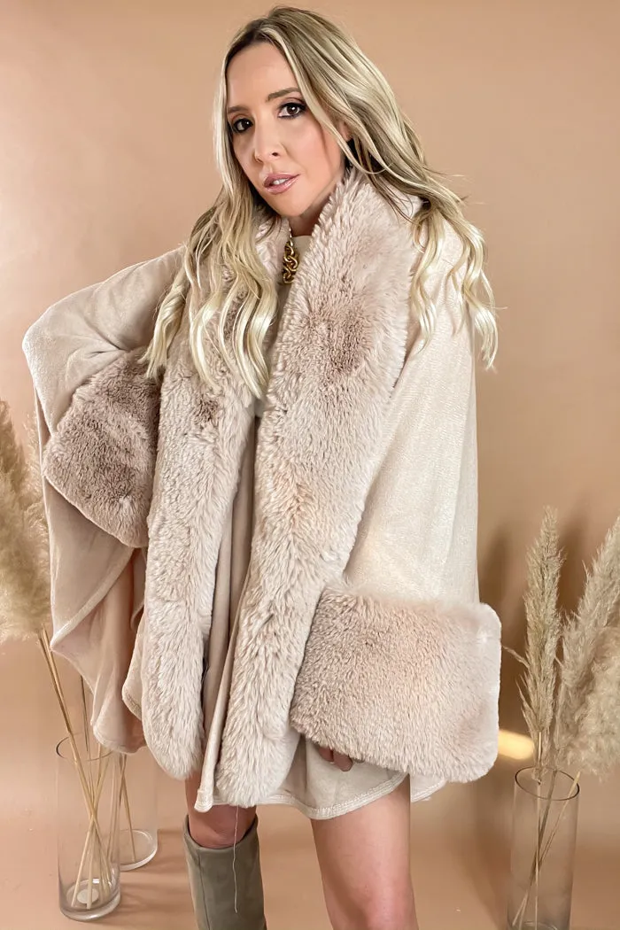 Faux Fur Cape - Nude