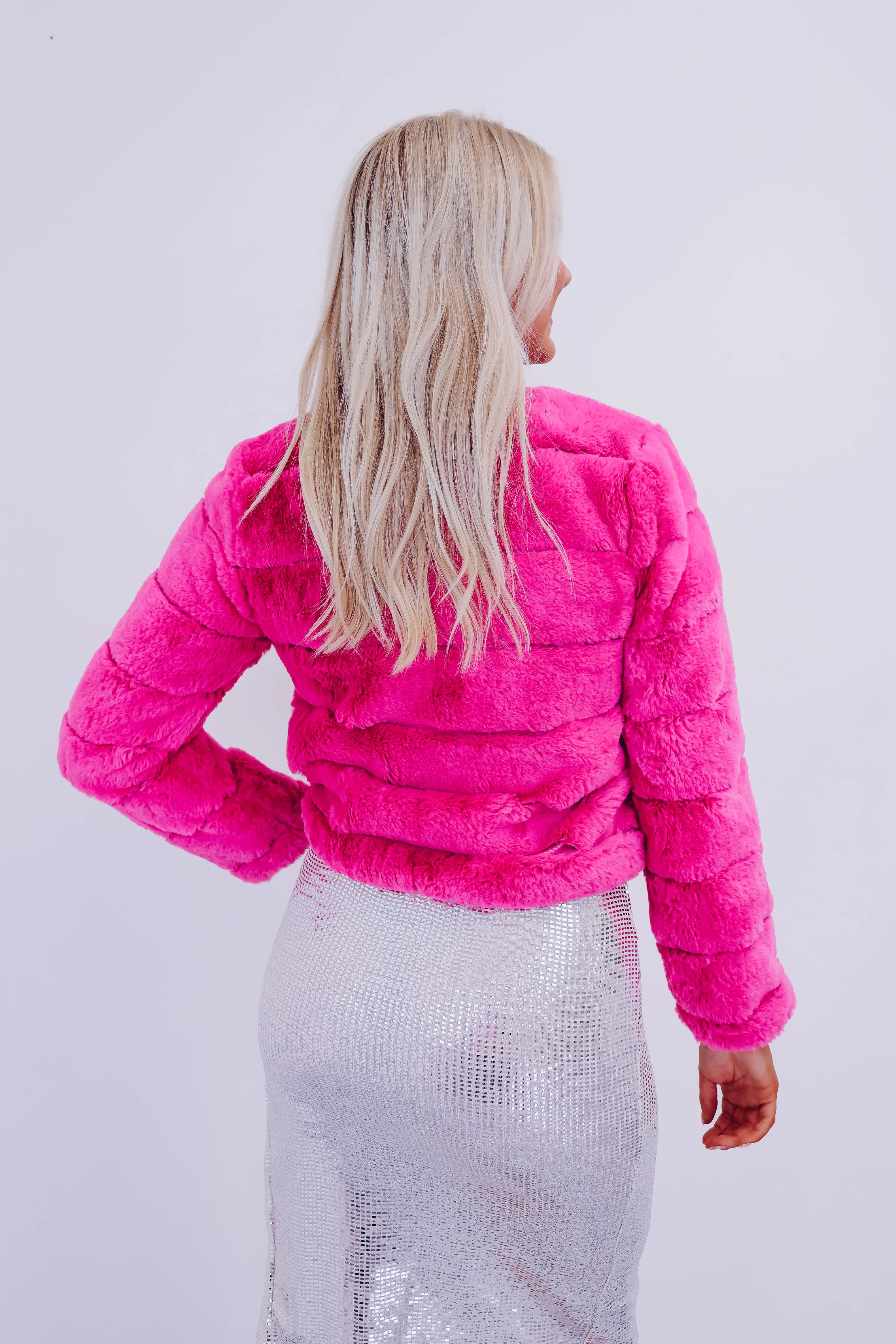 Faux Fur Cropped Jacket - Pink